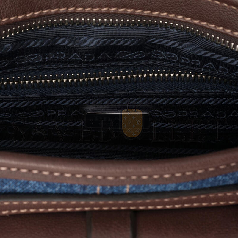 PRADA BONNIE MEDIUM DENIM AND LEATHER HANDBAG 1BA426 (32*15.5*12cm)